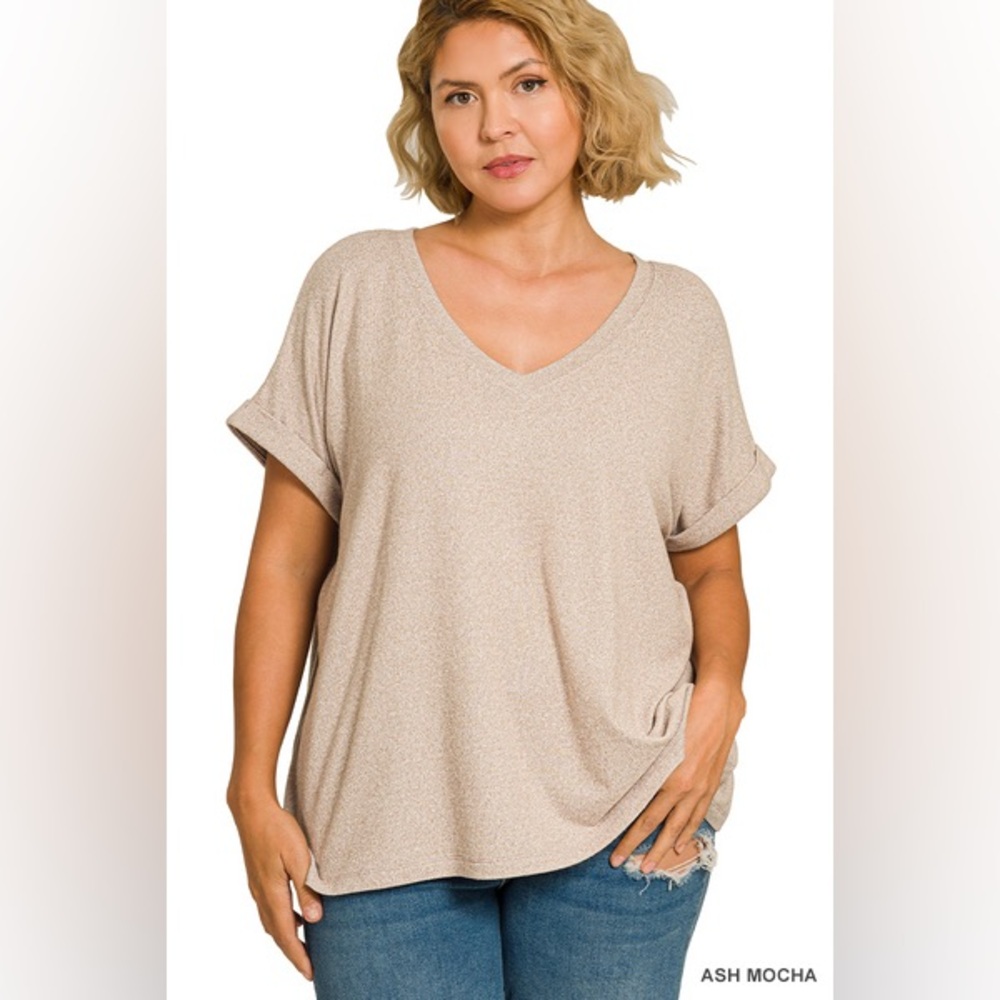 🆕 Zenana SOFT MELANGE HACCI V-NECK TEE